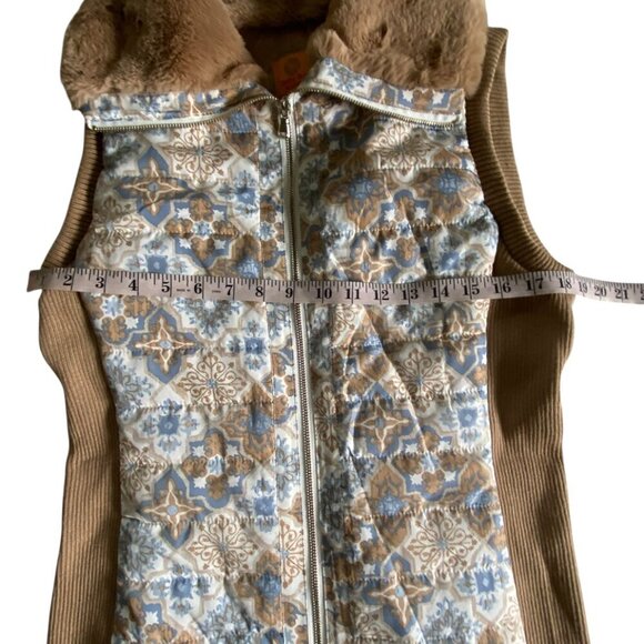 Ruby Rd Mosaic Faux Fur Collar Zip Up Vest Sz M - Picture 5 of 8